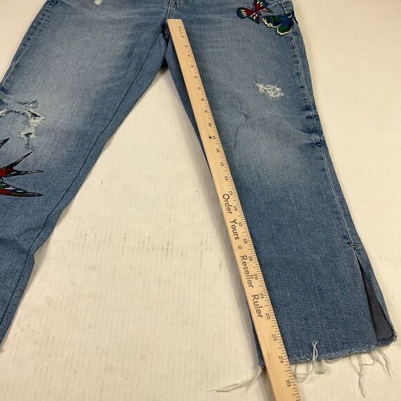 GAP Best Girlfriend Cropped Jeans Blue Embroidered Frayed Torn High Rise Size 28 - Picture 6 of 12